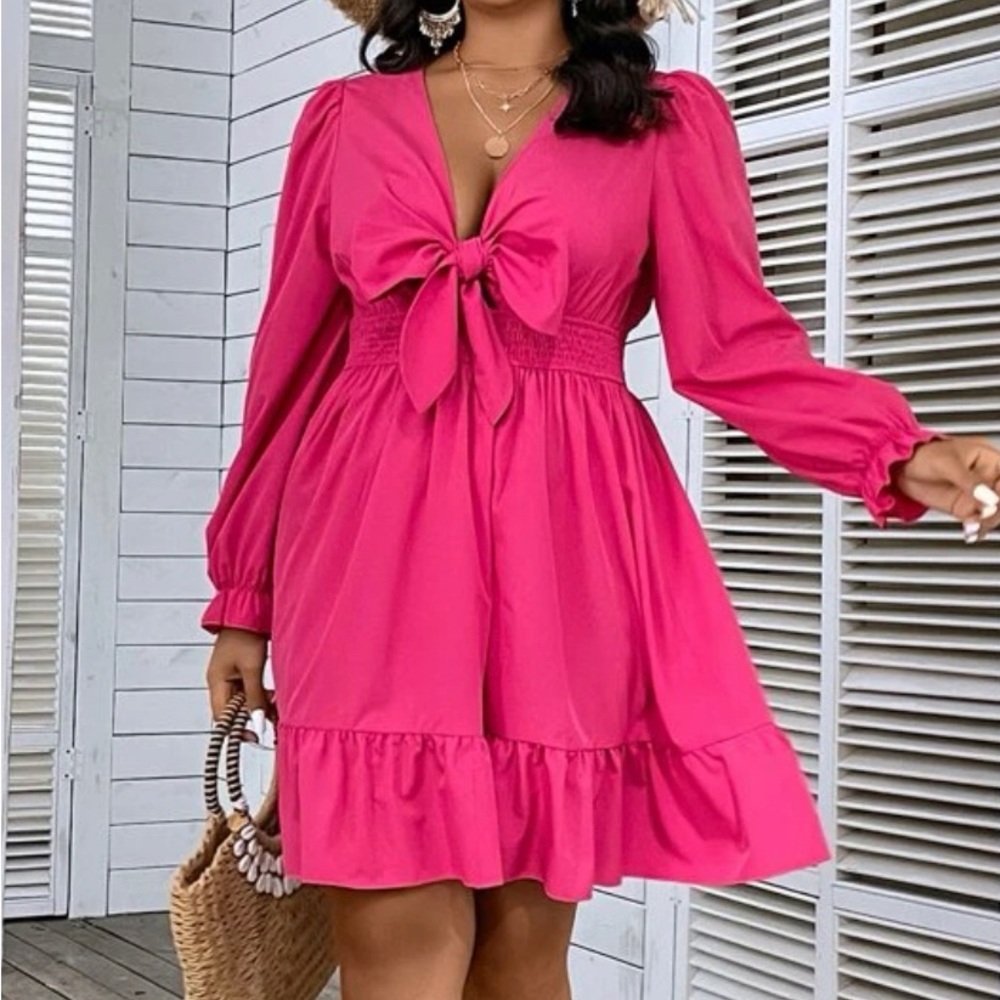 Plus Hot Pink front tie Party Dress - Picture 3 of 4